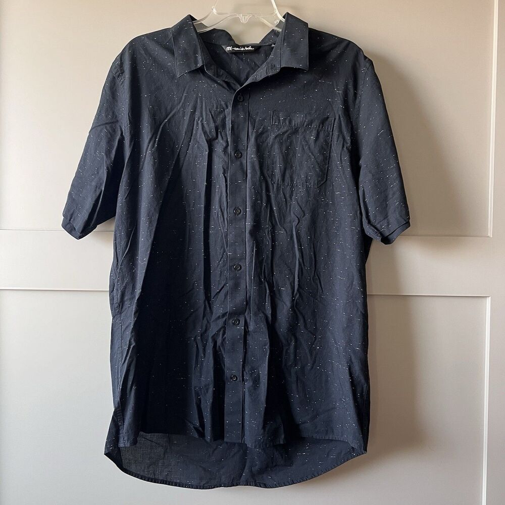 Travis Mathew Button Up Speckled Shirt Short Sleeve Black‎ Men XL Golf Outdoor